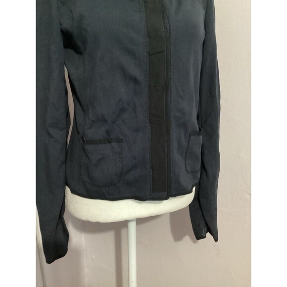 Elie Tahari Navy Blue Snap Button Up Lace Collar Jersey Blazer S - Picture 3 of 8